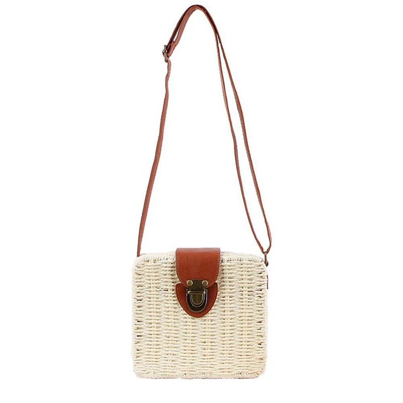 

Woman Straw Weave Bag Crochet Crossbody Bag Shoulder Messenger Satchel Beach Handbag (White)