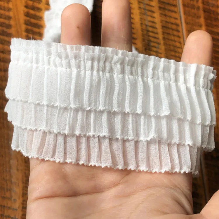 

5cm Wide Beige Three-layer Pleated Trim Lace White Dress Leader Skirt Baby Clothes Accessories Handmade DIY Wedding Decoration