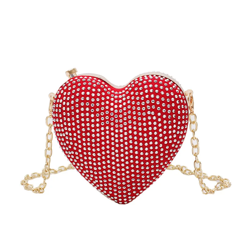 

2019 Elegant Summer Bags For Women Chain Korean Rhinestones Mobile Love Box Dinner Single Shoulder Messenger Bag PU Shiny Mini