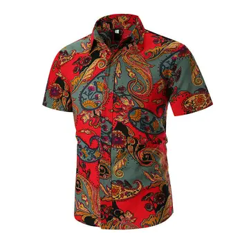 

2019 Summer Fashion Men Shirt Short Sleeve Floral Print Beach Blouse Casual Soft Fashion Men Camisa Shirts