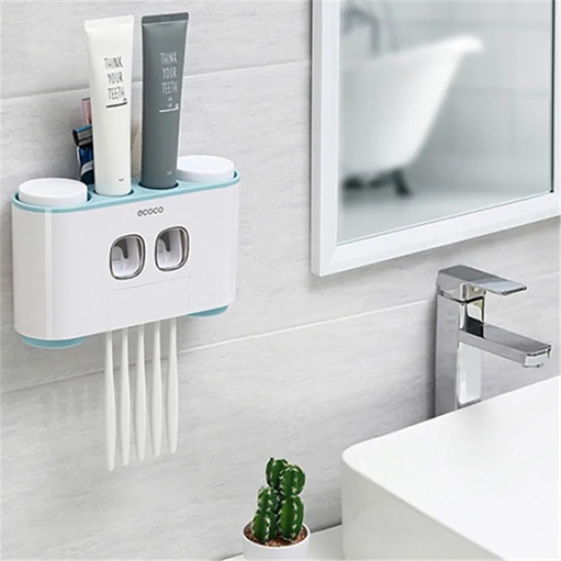 Automatic Toothpaste Dispenser With Wall Mount Toothbrush Holder