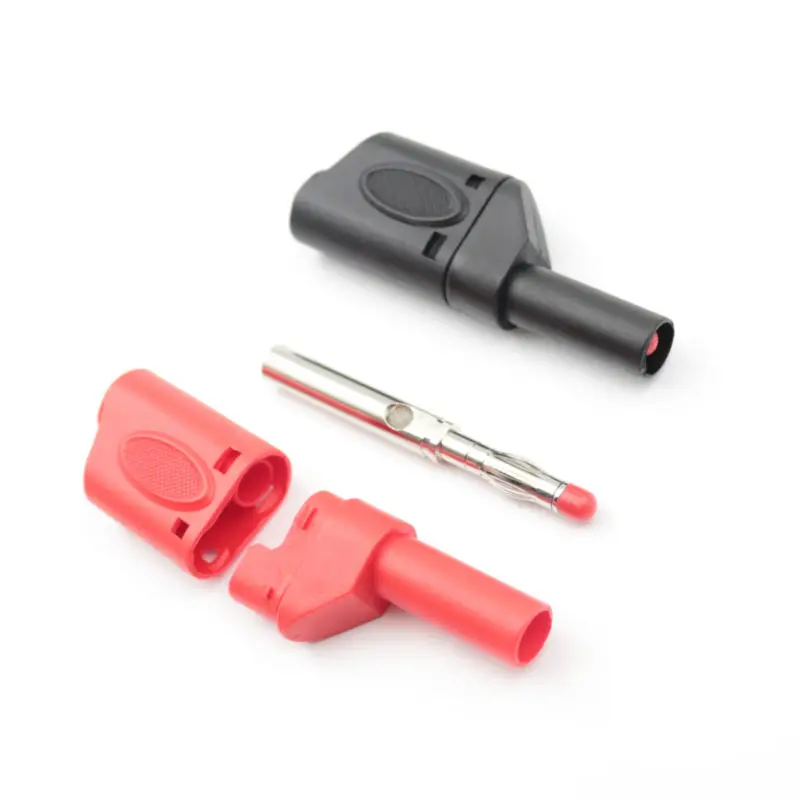 Red Black Fully Insulated Safety 4mm Male Stackable Banana Plug