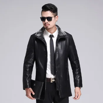 

new luxurious Men's Winter Leather Jacket Casual Coat Fur Collar Thick Velvet Warm Motorcycle Leather Jackets
