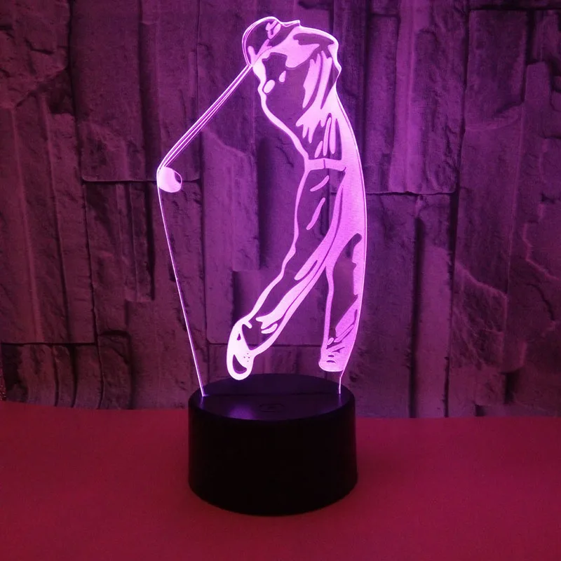 

YIMIA Golfball player Model 3D Night Light USB Novelty Gifts 7 Colors Changing LED Desk Table Touch Base Lamp Kids Gift
