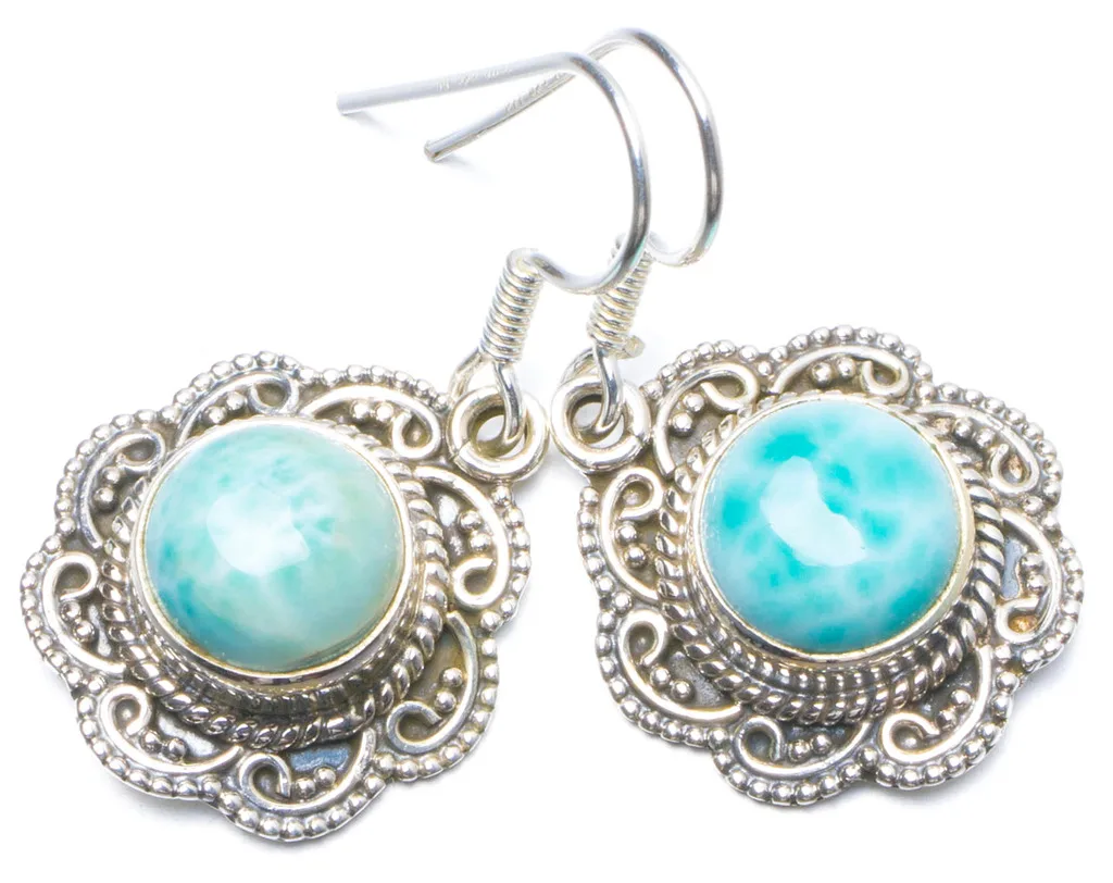 

Natural Caribbean Larimar Handmade Unique 925 Sterling Silver Earrings 1.25" Y0338