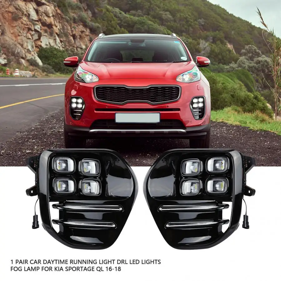 

12V 1 Pair Car Daytime Running Light DRL LED Lights Fog Lamp for Kia Sportage QL 2016 2017 2018 Car Styling