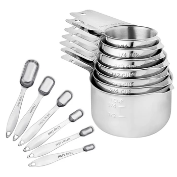 

IALJ Top 13 Pieces Stainless Steel Measuring Cups And Spoons Set For Kitchen Baking Sugar Coffee Measuring Tools