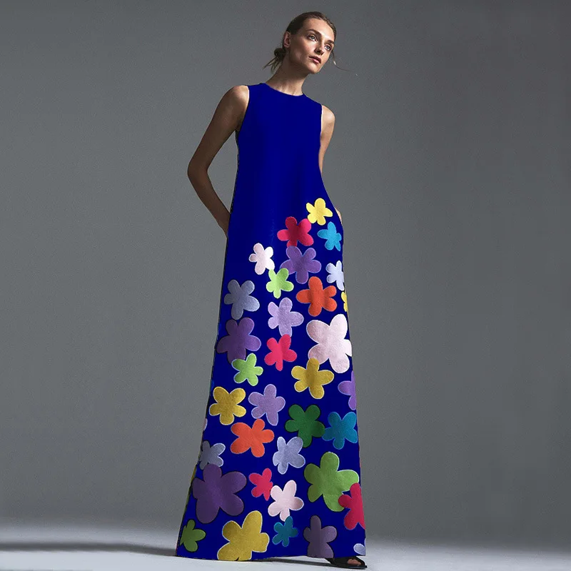 

Print Summer Bohemian Maxi Dresses for Women SleevelessTank Summer Beach Dresses Long Loose Vestidos
