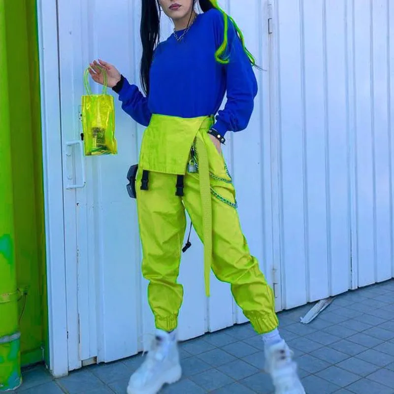 Harajuku Korean Womens Rompers Overalls Neon Green Cotton Jumpsuit Capri High Waist with Chain Pocket Playsuits Harajuku Korean Womens Rompers Overalls Neon Green Cotton Jumpsuit Capri High Waist with Chain Pocket Playsuits