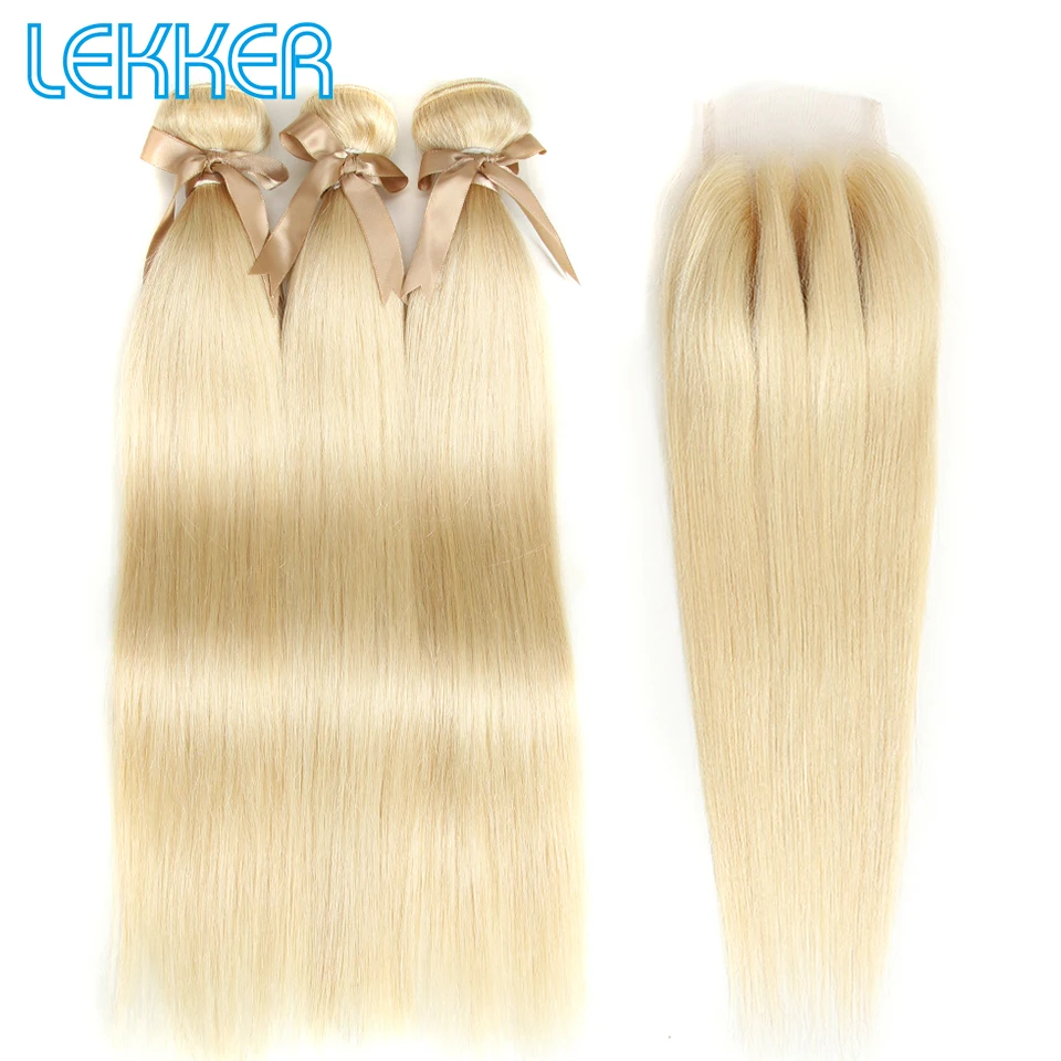 

Lekker 613 Blonde Bundles With Closure 3 Peruvian Straight Remy Human Hair Weave Bundles 613 Honey Blonde Bundles With Closure