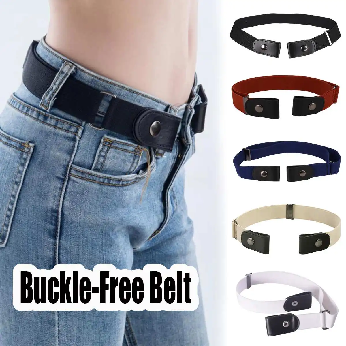 Buckle Free Belt For Jean Pants Dresses No Buckle Stretch Elastic Waist