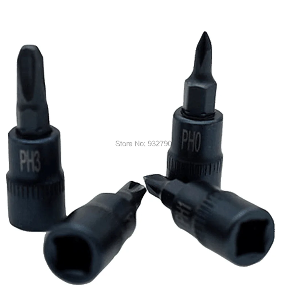 4 Piece 1/4" Inch Drive Screwdriver Bit Socket Set PH0 PH1 PH2 PH3/SQ0 SQ1 SQ2 SQ3 Square Drive