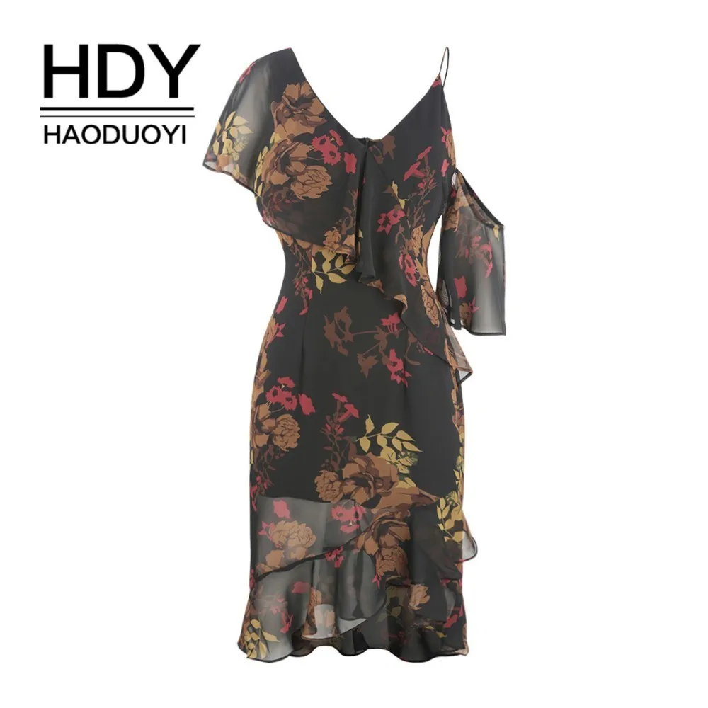 

HDY Haoduoyi Strapless Printing Asymmetric Dress Women Short Sleeve Summer Fashion Dresses Freeshipping Wholesale femme