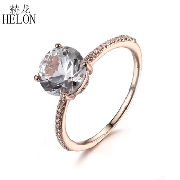 

HELON Solid 14K Rose Gold Elegant round 8mm White Topal Pave Natural Diamonds Ring Engagement & Wedding Gemstone Diamonds Ring