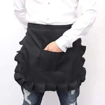 

1pc Kitchen Apron Lace Bib Maid Costume Half Waist With Pocket Kitchen Party Favors For Women Waitress ( Black / White )