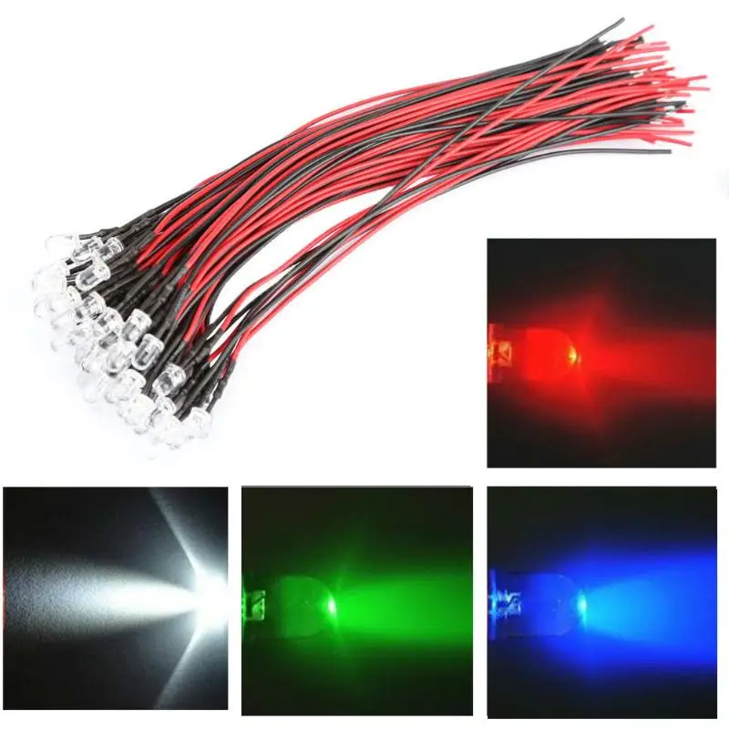 50pcs/set DC 12V 5mm Vehicle Car LED Long Bright Lamp Bulbs with Wire Automobiles Decorative Light Signal Strip Lights | Автомобили и