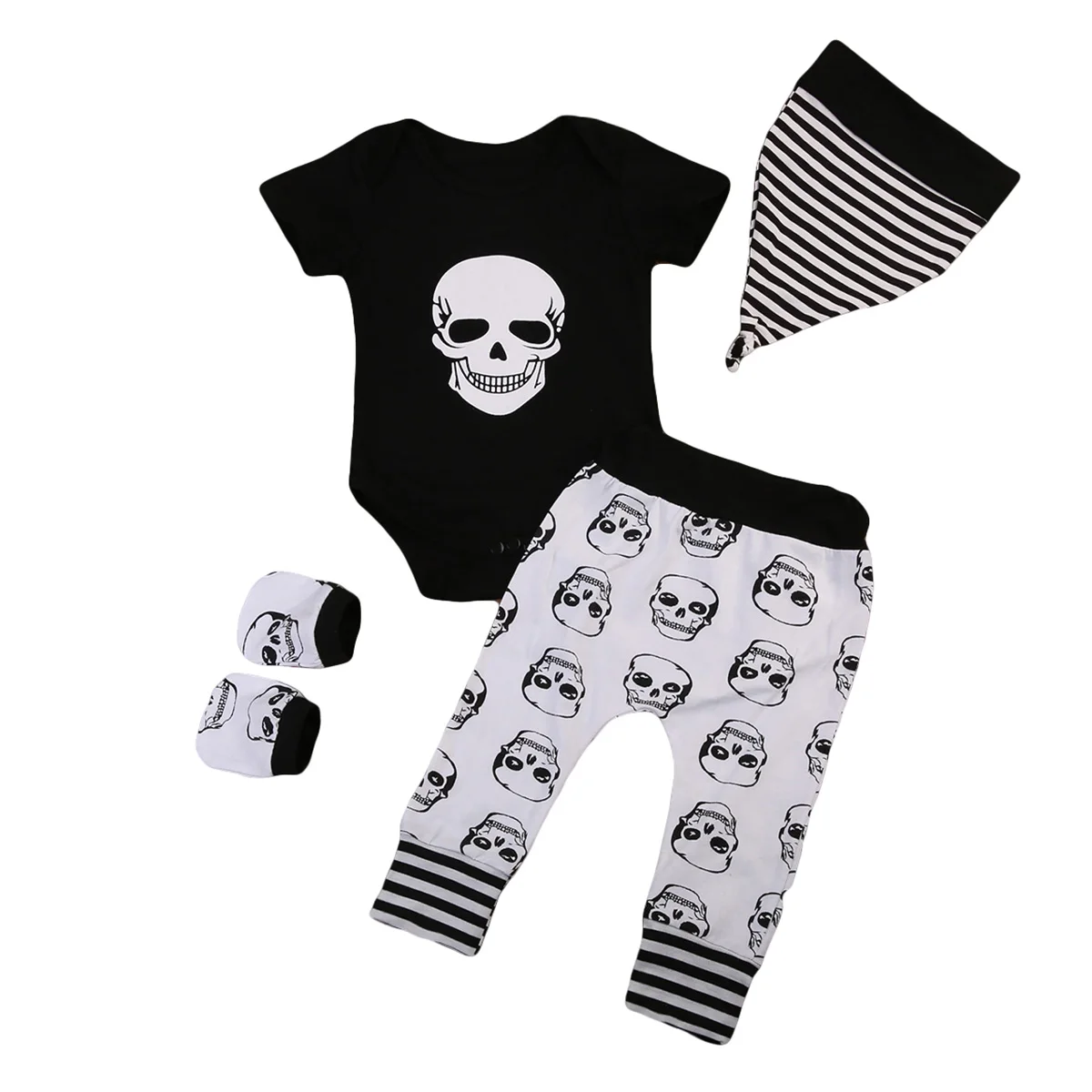 

Baby Clothing Newborn Baby Boy Skeleton Romper Jumpsuit +Long Pants +Hat +glove 4pcs Outfits Set