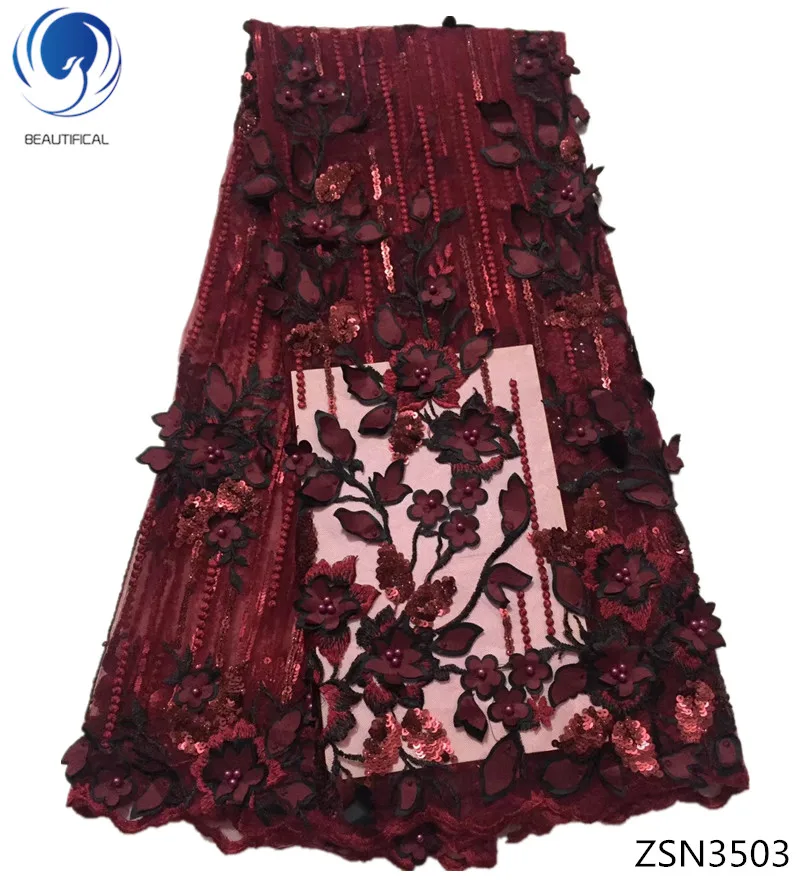 

BEAUTIFICAL french tulle lace fabrics with beads high quality 3d lace fabrics african fabric dress for wedding 5yards/lot ZSN35