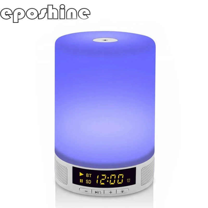 

shenzhen factory Touch Lamp Portable Bluetooth Speaker, Round Led Light Bluetooth Speaker portable night lamp with Alarm Clock