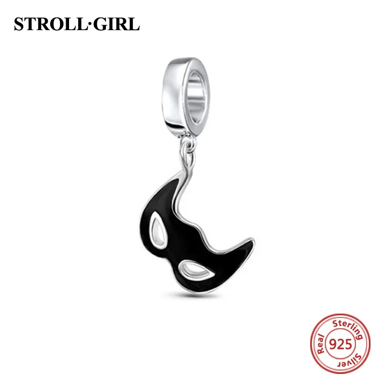 

Silver 925 Original Silver Black Enamel Halloween Mask Charms Antique Beads Fit Authentic Pandora Bracelet Pendant Jewelry Gifts