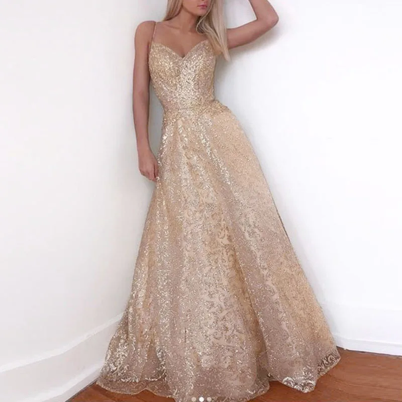 Женское свадебное платье с глубоким v-образным вырезом без рукавов, женское платье из тюля, вечернее Золотое Платье