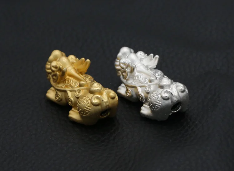 3D 999 серебряные бусины Pixiu Настоящее чистое серебро Fengshui Lucky Pixiu бусины богатство Piyao бусины на удачу для богатства DIY браслет