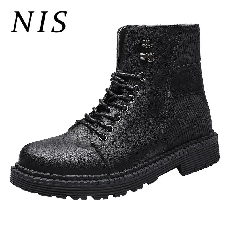 

NIS Large Size PU Leather Men Motorcycle Boots Winter Spring Autumn Lace-up Knight Men Ankle Boots Casual Shoes For Man Booties