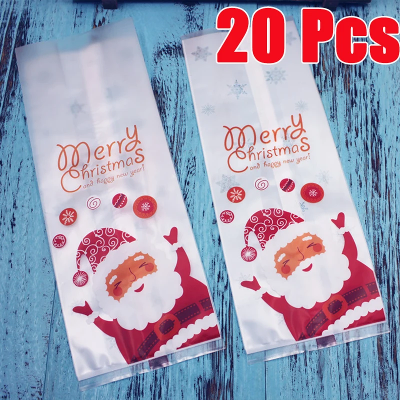 20Pcs Cookie Biscuits Plastic Birthday Cute Packing Pressent DIY Santa Claus Gift Candy Bag Snacks Christmas