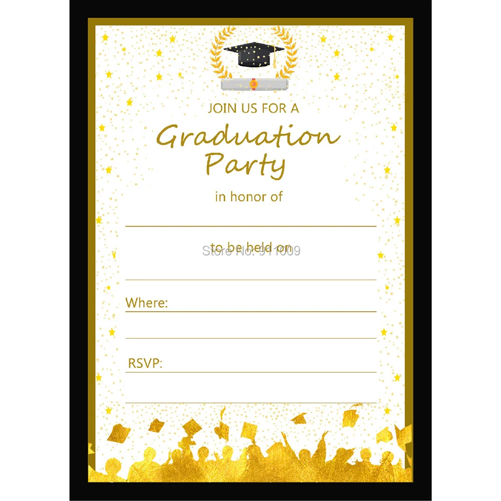  2019 Graduation Cards Invitations Black Gold Graduation Theme Party Decorations ZZ003 - 32982342406