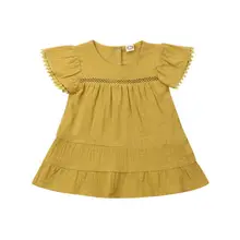Платье для девочек летние платья новорожденный малыш для маленьких девочек с оборками с коротким рукавом платье Повседневная одежда