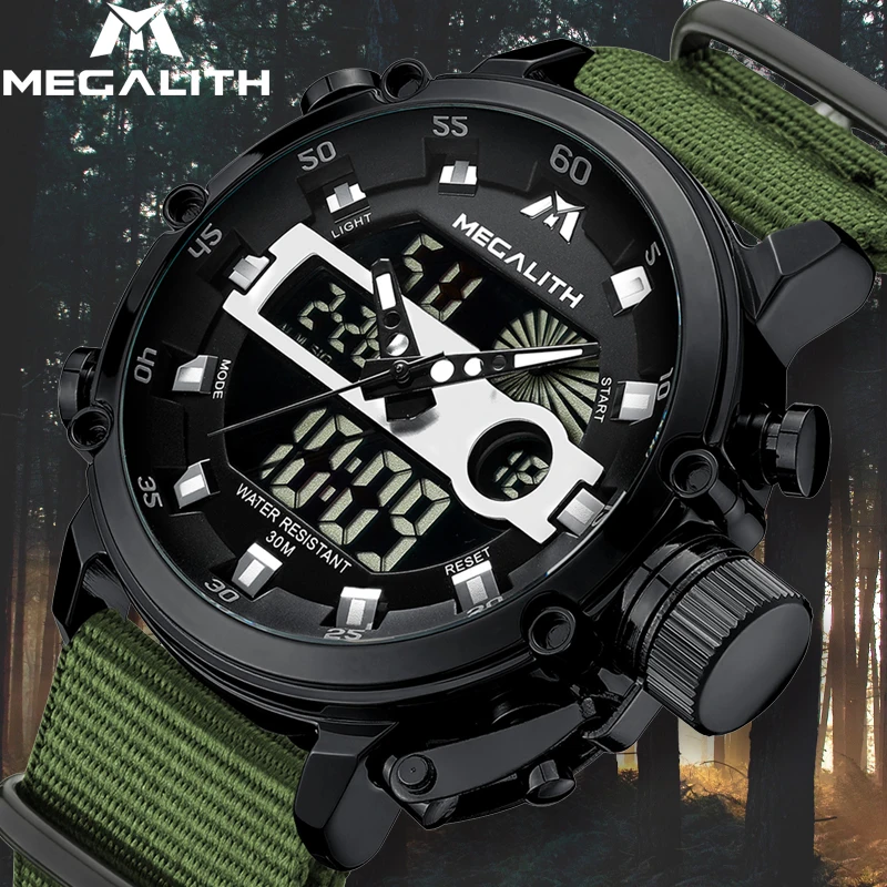 

MEGALITH Top Brand Fashion Men Watch Male Luminous Waterproof Quartz Watch Men Luxury Sport LED Digital Clock Relogio Masculino
