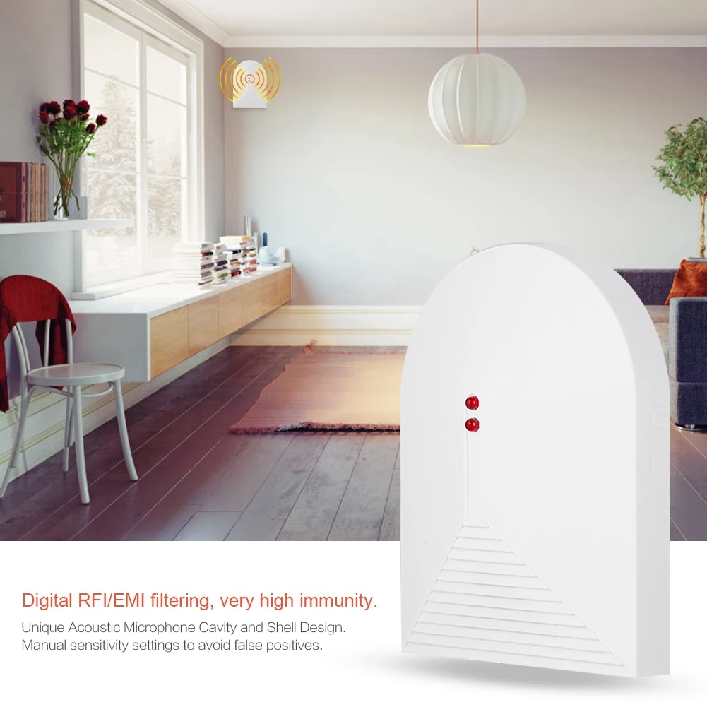 

433MHz Crystal Broken Glass Sensor Wireless Home Security Alarm System Glass Detector