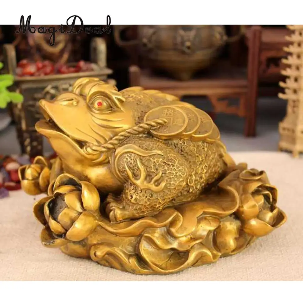 

Feng Shui Toad Money LUCKY Fortune Wealth Chinese Golden Frog Toad- Attaching Big Money Wealth Golds Seated on Lotus