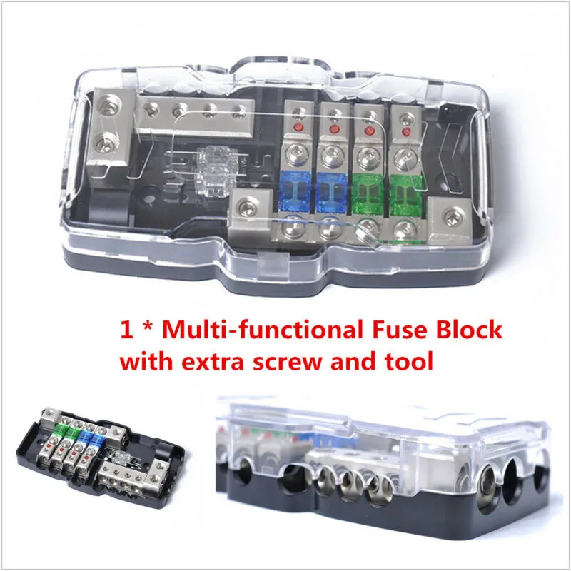 

1x Car Audio Stereo Fuse Box Block 4-Way Fuse Block, 30A/60A and Battery Distribution 0/4GA Mini Multifunctional Fuse Block Box
