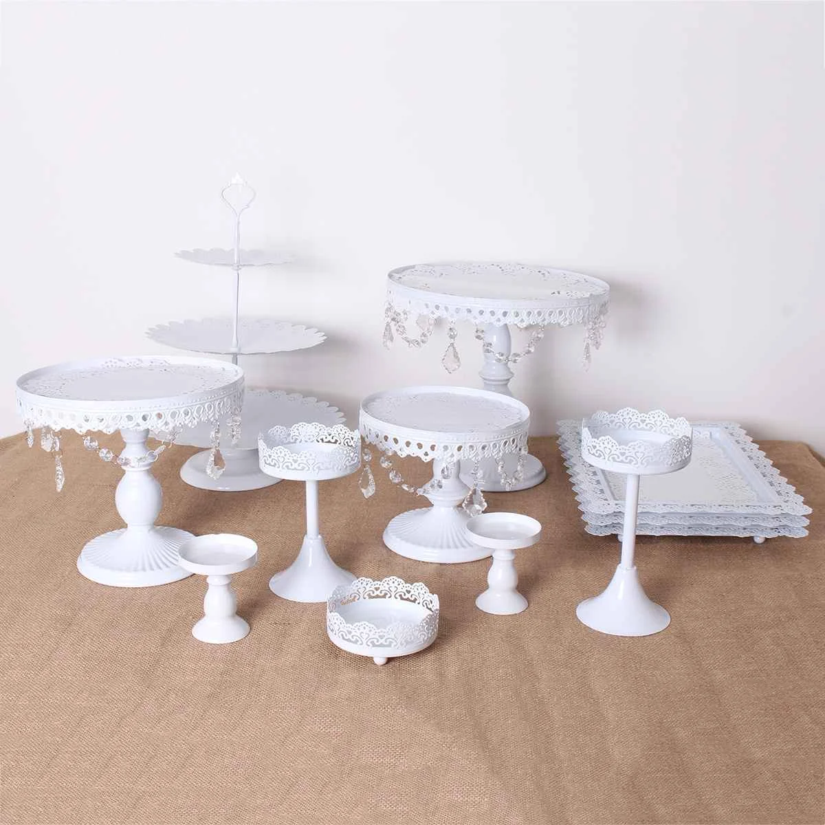 US 5Pcs Wedding Cake Stand Crystal Metal Cupcake Holder Crystal Plates Set Decor