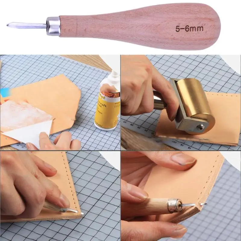 

3mm 4mm 5/6mm Leather Craft Sewing Kit DIY Tool Handle Diamond Point Rhombus Awl Wooden Handle Punching Leather Tool