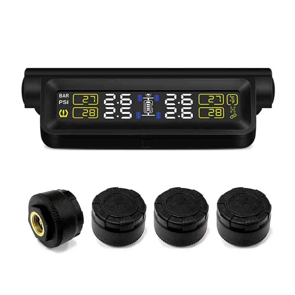 

Universal Smart Car TPMS Tire Pressure Monitoring System TPMS USB Cable Solar Energy Two Power Supply Display Tyre Pressure