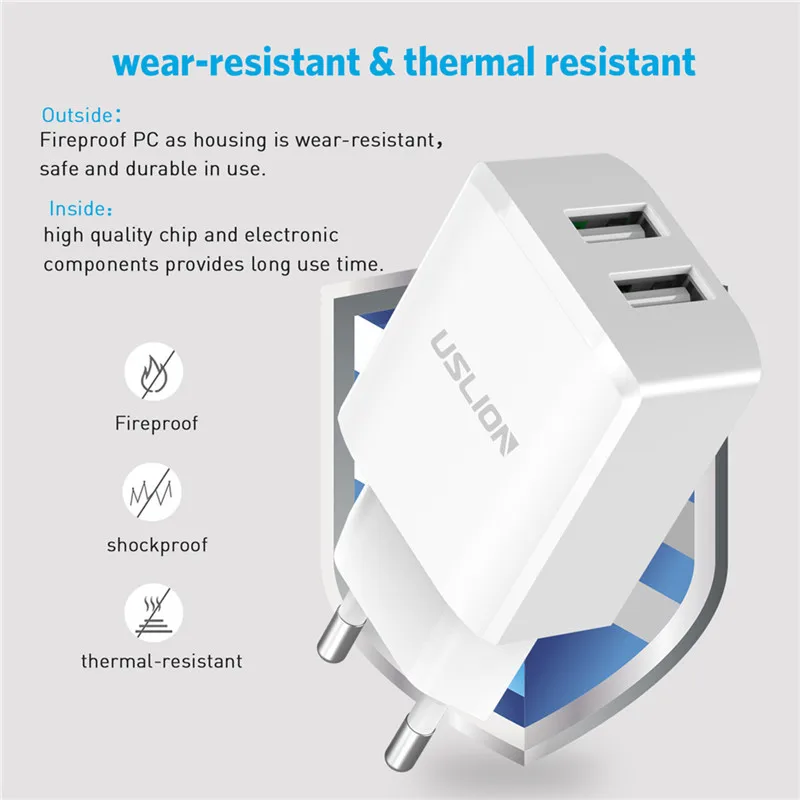 USLION 5 فولت 2A شاحن USB مزدوج الاتحاد الأوروبي التوصيل الهاتف المحمول شاحن السفر الحائط مهايئ شاحن ل فون سامسونج Xiaomi الهاتف شواحن USLION 5 فولت 2A شاحن USB مزدوج الاتحاد الأوروبي التوصيل الهاتف المحمول شاحن السفر الحائط مهايئ شاحن ل فون سامسونج Xiaomi الهاتف شواحن