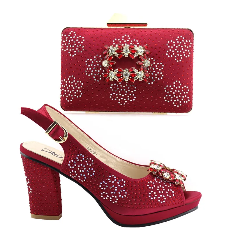 

9968-5 WINE Italian Ladies Shoes and Bag To Match Set Decorated with Rhinestone Shoe and Bag Set African Sets 2019 Party Shoe