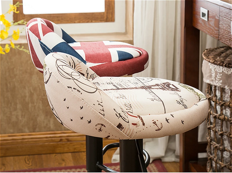 Creative Printing Lifted Bar Chair Rotated Stable Multi-function High Stool with Backrest Cloth Seat Household Leisure Stool