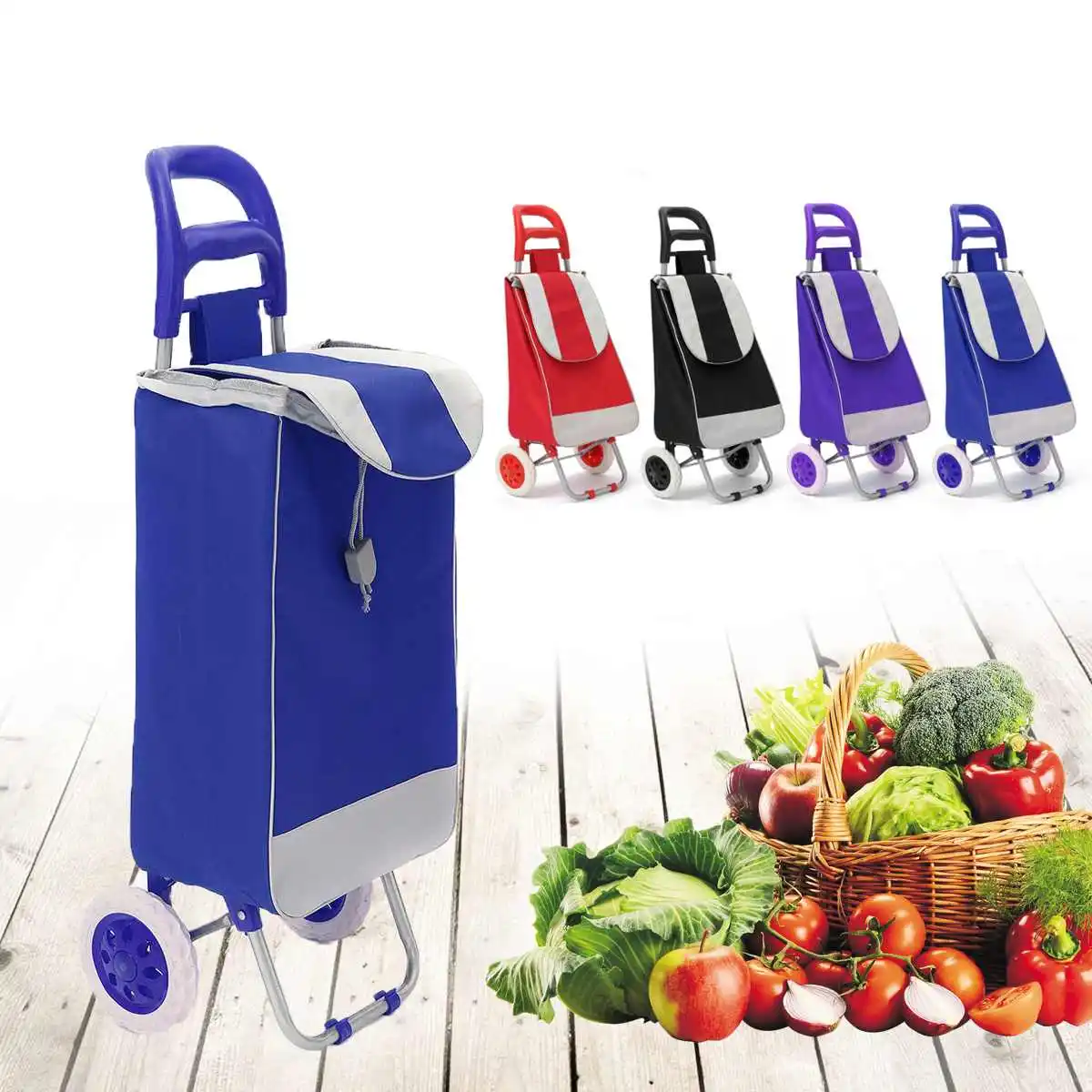 

45L Foldable Shopping Trolley Bag On Wheels Push Tote Cart Carts Trolley Bag Basket Luggage Wheels Oxford Fabric Floding