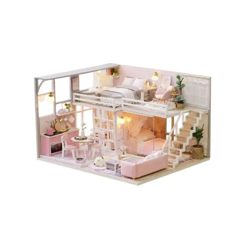 

Doll House Furniture Diy Miniature Dust Cover Handmade Wooden Doll House Miniature DIY Dollhouse Toy Model with Furniture