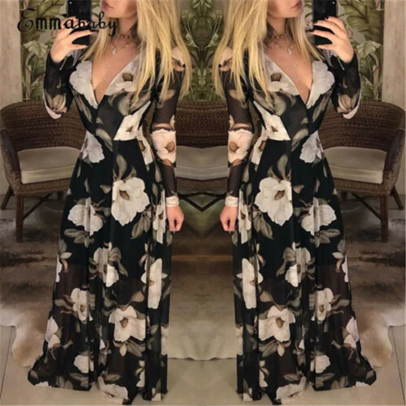 

New Style Women Floral Long Sleeve New Fashion Winter Casual Party Shirt Dress Ladies Jumper Tops Dress