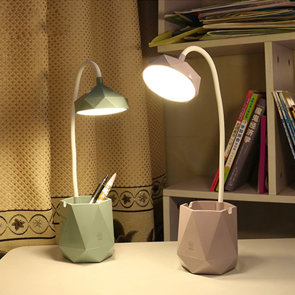 

Diamond Shape LED Desk Lamp with Brush Pot Base Phone Hoder Touch 3 Levels Dimmer Rechargeable Reading Light Table Lamp