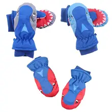 Дети мультфильм акулы играть снег лыжный спорт милые перчатки зимние теплые водонепроницаемые дышащие для детей катания на лыжах сноуборде