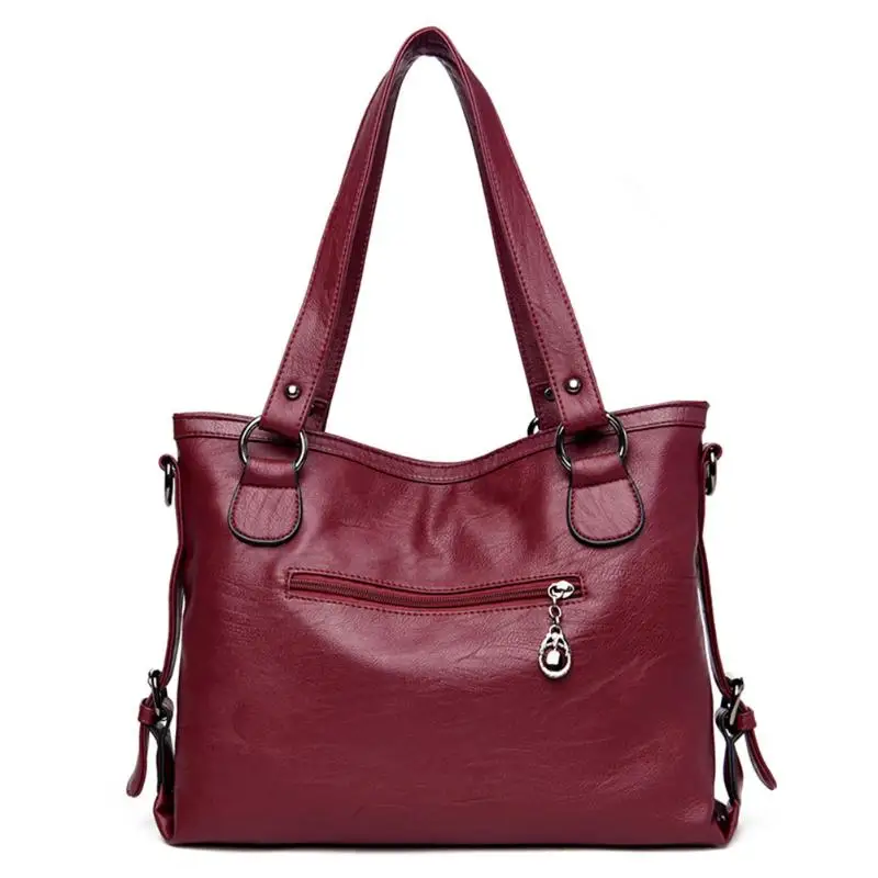  Ladies Retro Large Handbags Fashion PU Leather Shoulder Bag Female Large Tote Handbag Ladies Solid  - 32971931561