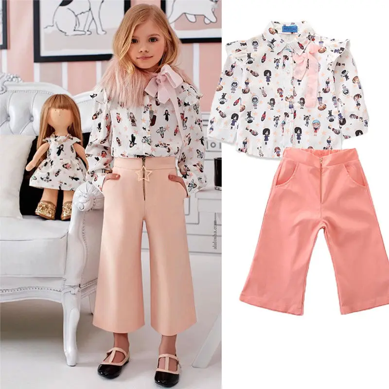 Fashion Style Formal Floral Toddler Kids Baby Girl Suit Shirt+Suit