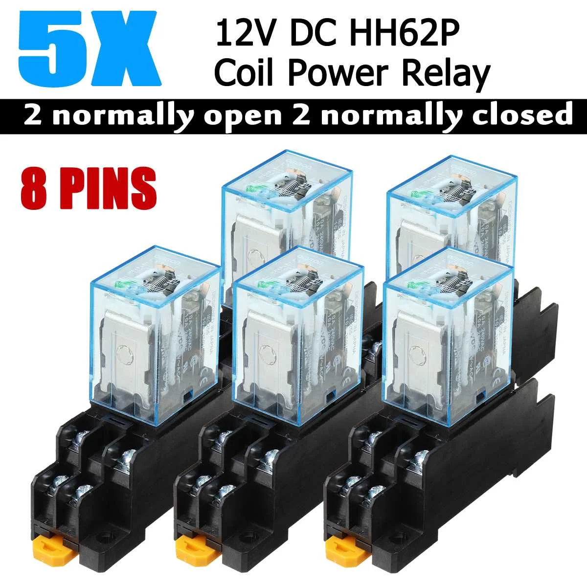 

5Pcs 12V DC Coil Power Relay LY2NJ DPDT 8 Pin HH62P JQX-13F Mini Electromagnetic Relay Switch With Socket Base Power Relay