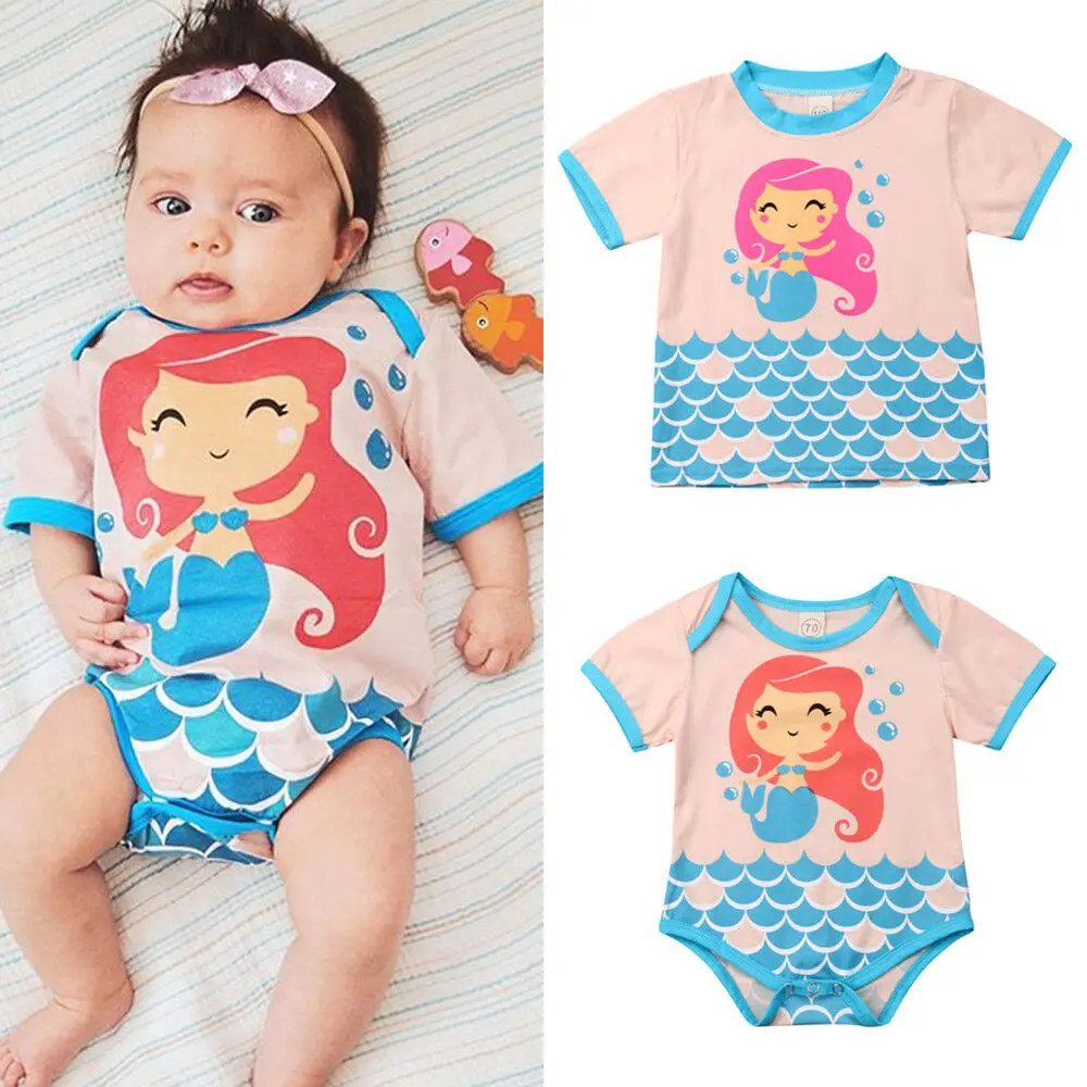 Mermaid Pig Toddler Baby Girls Cotton Ruffle Short Sleeve Top Soft T-Shirt 2-6T