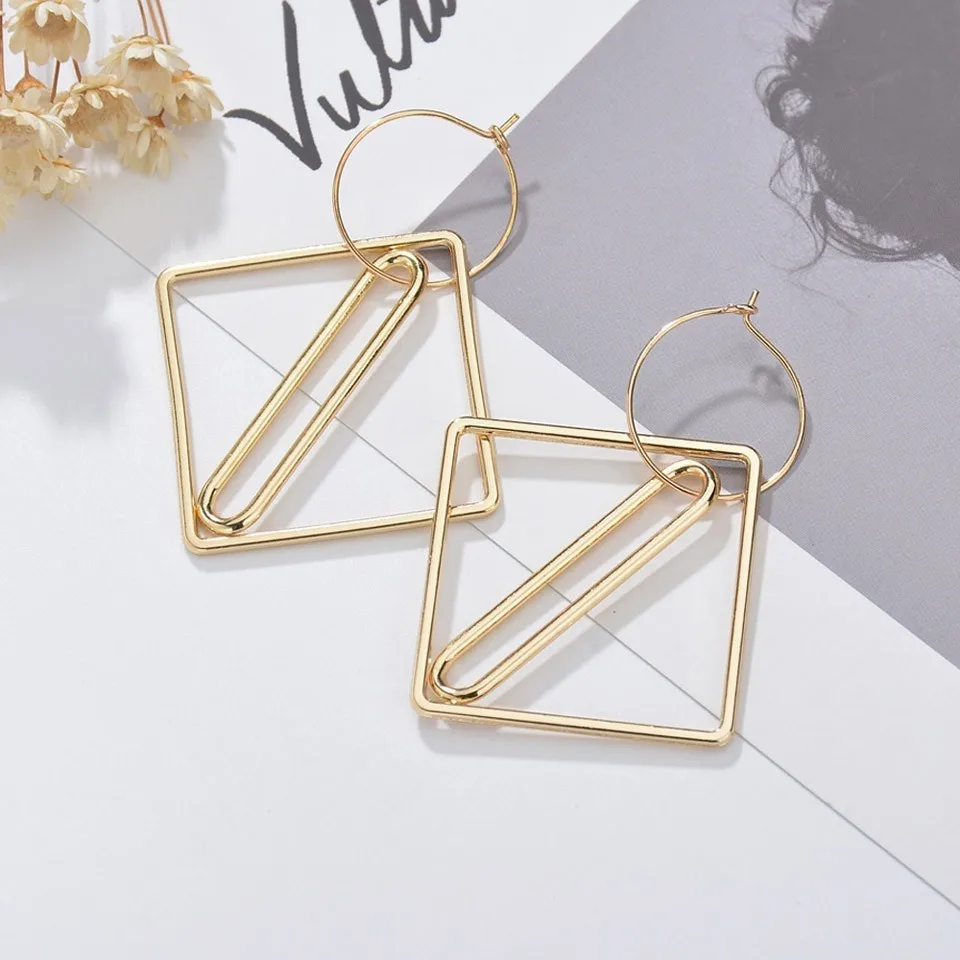 

Korean Style Trendy Square And Strip Wedding Earrings For Women Fashion Jewelry Cute Design Handmade Drop Earings For Wedding